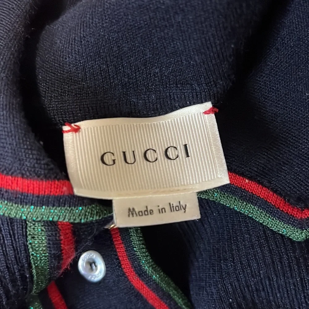 Gucci Navy and Red Knit Polo Dress for Girls